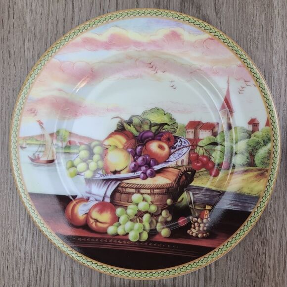 French Home De Limoges France 4 Porcelain Plates with Fruits - Picture 2 of 10